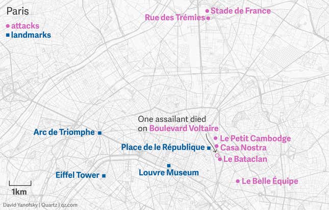 Image for article titled These are the locations of the attacks in Paris
