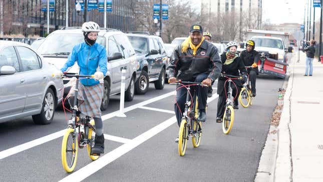 Cyclists in bike lane