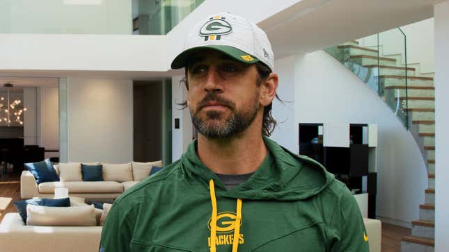 Image for article titled Defiant Aaron Rodgers Says He Can’t Get Vaccinated Because He Only 4 Years Old