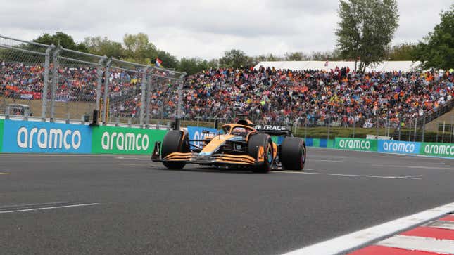 Daniel Ricciardo of Australia, McLaren F1 Team, MCL35M, Mercedes engine driver in action during the F1 Grand Prix of Hungary at Hungaroring on July 31, 2022 in Budapest, Hungary.