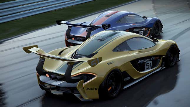 A Project Cars 2 image showing two suped-up speedsters racing against each other.