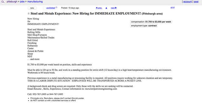 Image for article titled This may be the worst Craigslist job posting ever