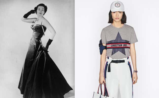Left: A Dior look from 1947, Right: Dior in 2022