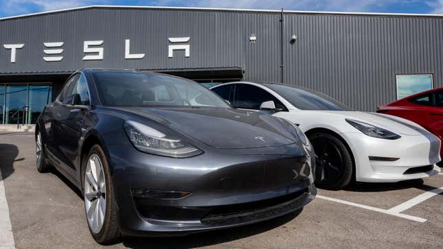 Tesla cars are seen on a lot at a Tesla dealership on January 03, 2023 in Austin, Texas.