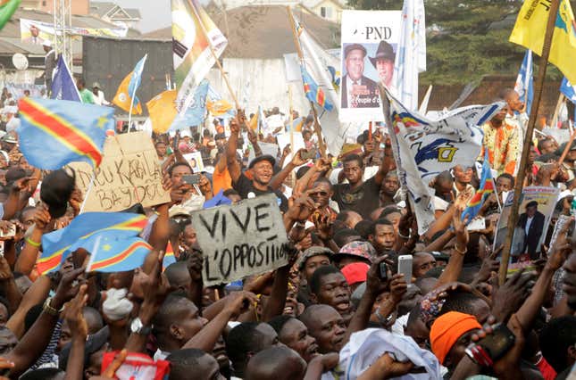Supporters of Congolese opposition leader Etienne Tshisekedi at a rally in Kinshasa last July.
