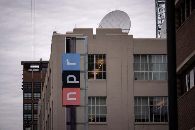 A view of the National Public Radio (NPR) headquarters on North Capitol Street February 22, 2023 in Washington, DC. NPR CEO John Lansing announced in a memo to staff that the network is planning to lay off around 10% of its workforce, citing a decline in advertising revenue.