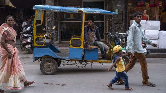 An electric rickshaw, locally known as toto, on the streets of Varanasi.