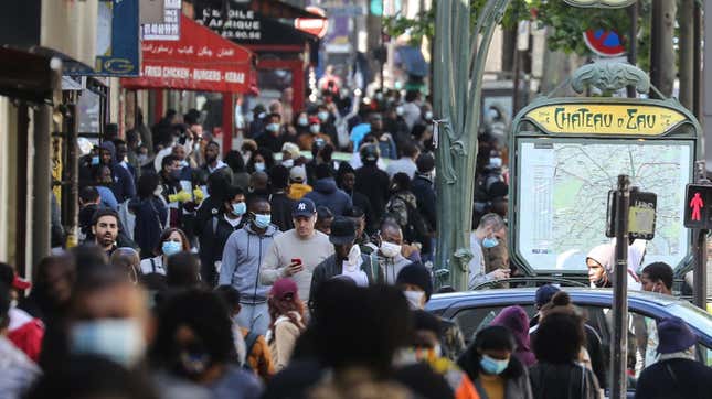 People walking near the Chateau d’Eau metro station on May 15, 2020 in Paris, France. A new study estimates that less than 5 percent of the country has contracted the coronavirus that causes covid-19.