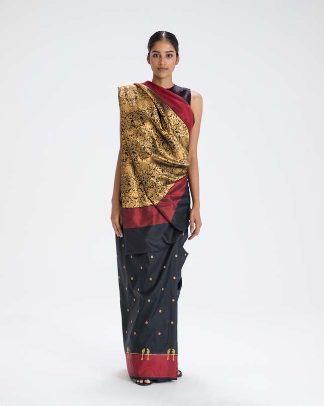 The Seedha Pallu sari drape worn in Gujarat, Uttar Pradesh, and Uttarakhand.