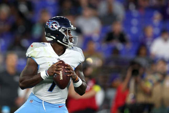 Tennessee Titans quarterback Malik Willis throws against the