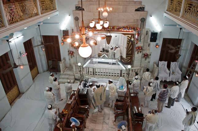 Inside a synagogue on Yom Kippur.