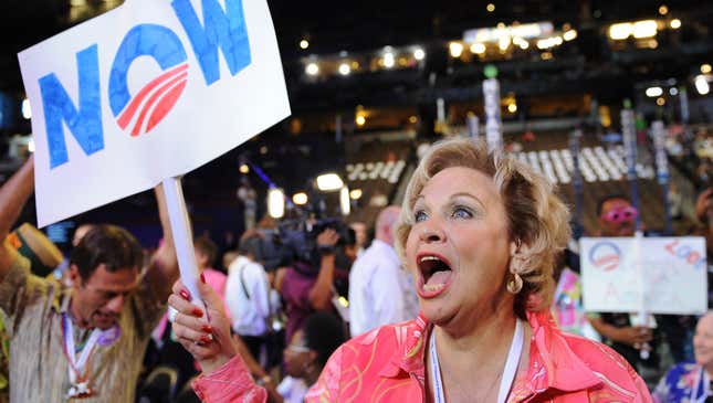 Image for article titled DNC Attendee Screaming &#39;The Earth Needs Us!&#39; To No One In Particular