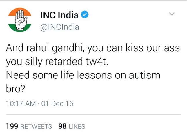 Image for article titled Hackers are making a joke of India’s Congress party and its leaders by taking over their Twitter accounts
