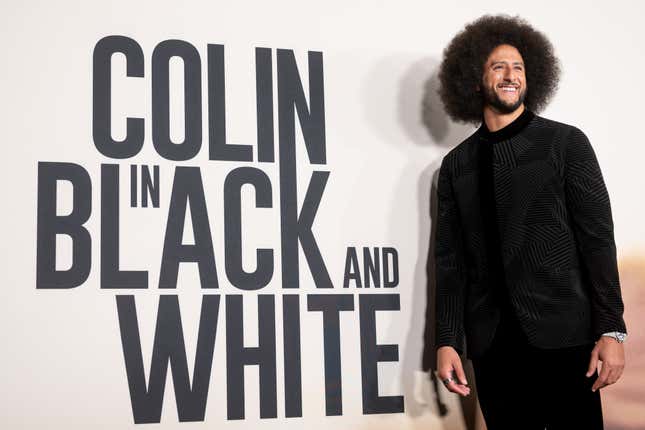 Colin Kaepernick attends the Los Angeles Premiere of Netflix’s “Colin in Black and White” on October 28, 2021 in Los Angeles, California. 