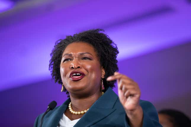 Stacey Abrams, Democratic gubernatorial candidate for Georgia, speaks during an election night rally in Atlanta, Georgia, US, on Tuesday, Nov. 8, 2022. 