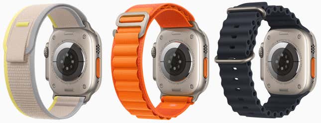 Three different watch straps are included with the Apple Watch Ultra.