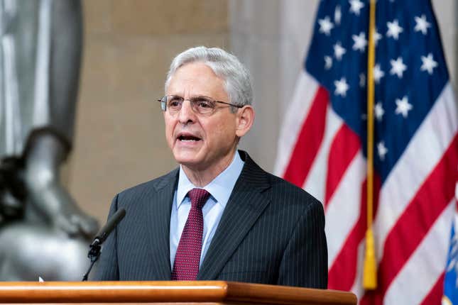 Attorney General Merrick Garland announces plans to combat mortgage lending discrimination, at the Justice Department in Washington, Friday, Oct. 22, 2021