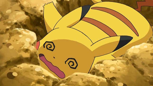 A screenshot shows a dazed and confused Pikachu. 