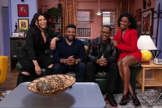 Tisha Campbell, Carl Anthony Payne II, Martin Lawrence, and Tichina Arnold, members of the cast of the television series “Martin,” pose for a portrait during a reunion special at Sunset Bronson Studios in Los Angeles.