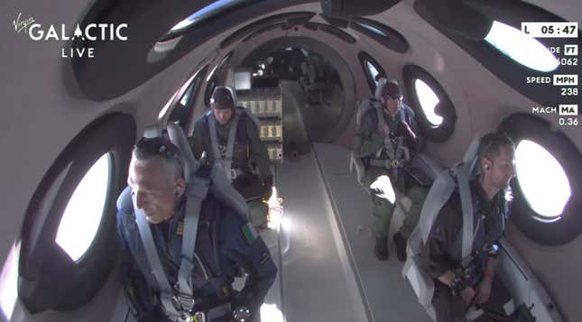 A view of the crew riding inside the spaceplane.