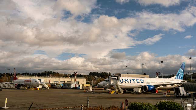 Boeing 737 Max airplanes sit parked at the company’s Renton production facility on November 13, 2020 in Renton, Washington. 