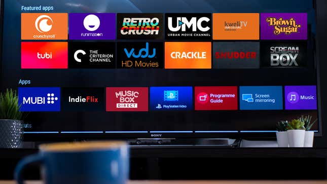 A TV screen filled with streaming service logos
