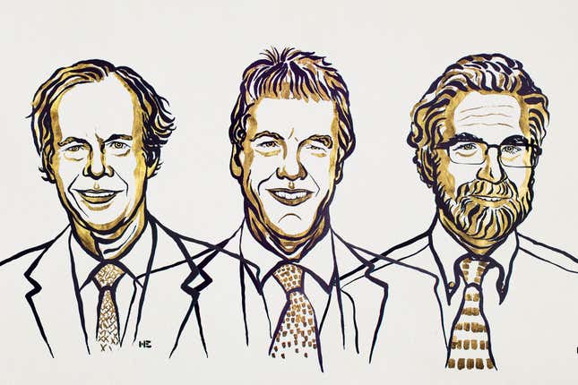 From left to right: William G. Kaelin Jr, Sir Peter J. Ratcliffe and Gregg L. Semenza