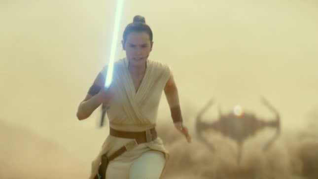 Rey runs from, we think, Kylo Ren in The Rise of Skywalker.