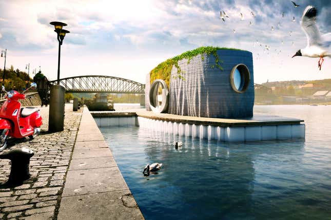 Imagen para el artículo titulado Construir una futurista casa flotante en 48 horas, el último reto de la impresión 3D