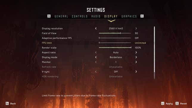 Horizon’s PC options has some very handy tools, with a second tab for specific graphic presets, anti-aliasing options, shadows, and ambient occlusion.