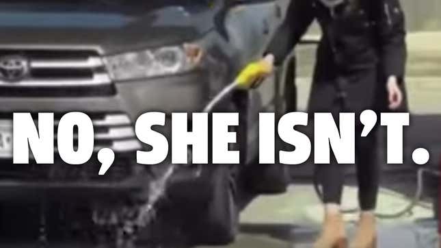 Image for article titled I&#39;m Pretty Sure This Person Isn&#39;t Really Washing Her Car With Gasoline