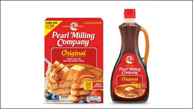 product shot of Pearl Milling Company pancake mix and syrup