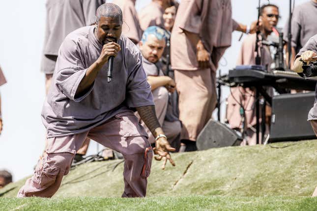 Kanye West giving his “Sunday Service” performance at Coachella on Easter April 21, 2019