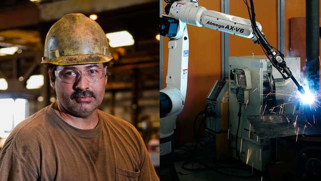 Image for article titled Ford Assembly Line Foreman Thinking About Asking Out Cute Welding Robot From Work
