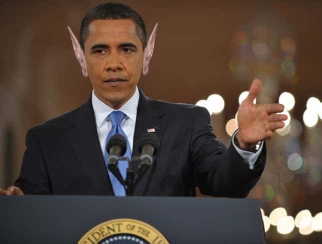 Image for article titled Obama Addresses Nation Still Wearing Spock Ears