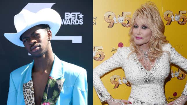 Lil Nas X attends the 2019 BET Awards on June 23, 2019 in Los Angeles; Dolly Parton attends the gala evening of Dolly Parton’s ‘9 TO 5&#39; The Musical on Feb. 17, 2019 in London.