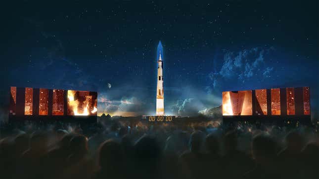 Artist’s rendering of the Washington Monument projection of a Saturn V rocket that will take place next week