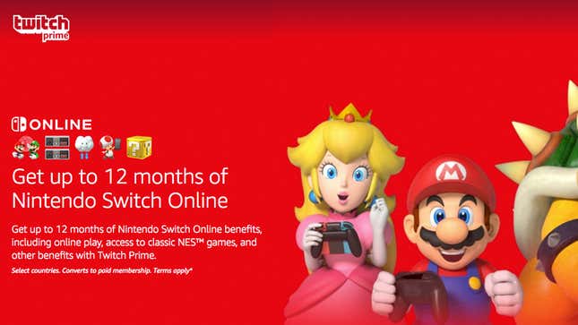 12 months of Nintendo Switch Online | Free | Twitch Prime/Amazon Prime Exclusive