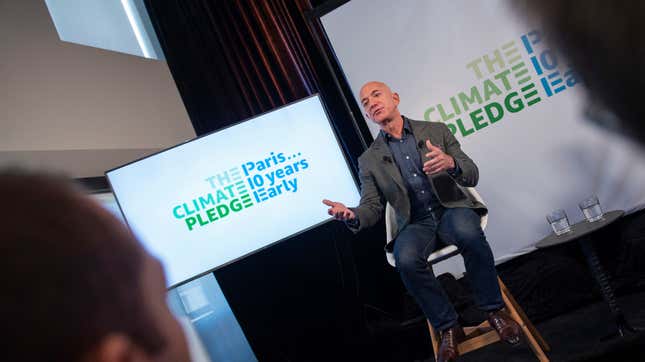 Jeff Bezos touting Amazon’s Climate Pledge, which benefits Amazon.