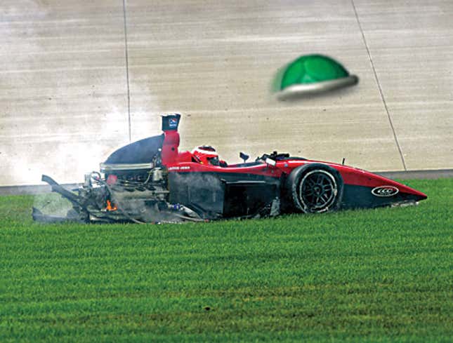 Image for article titled Projectile Green Turtle Shell Involved In Controversial IndyCar Race Finish