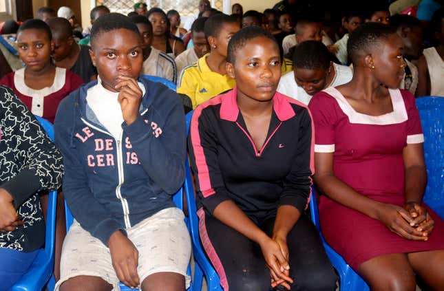 School children who were kidnapped by armed men are pictured after they were released, at a governor’s office in Bamenda, Cameroon Nov. 7.