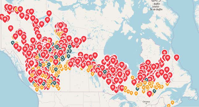 More than 800 reported wildfires in Canada on July 16 2023. 