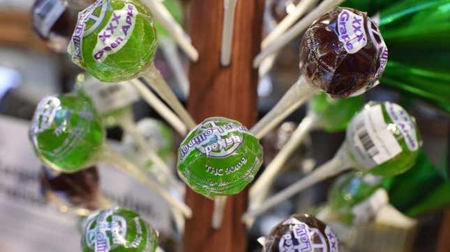 Display of THC-infused lollipops