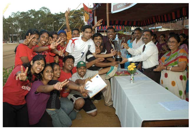 Manipal university students celebrate an earlier win.