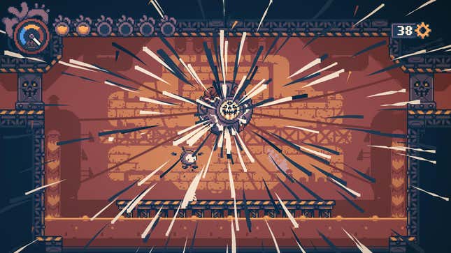 One of the many, simple boss fights in Haiku, The Robot, at the point of victory.