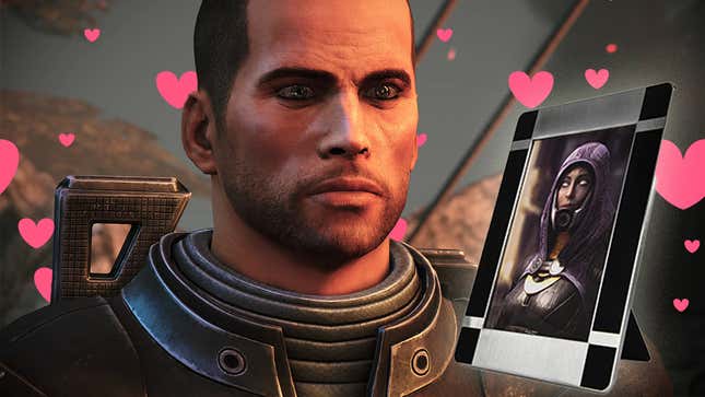 A Mass Effect Legendary Edition screenshot of Commander Shepard looking at a portrait of Tali.