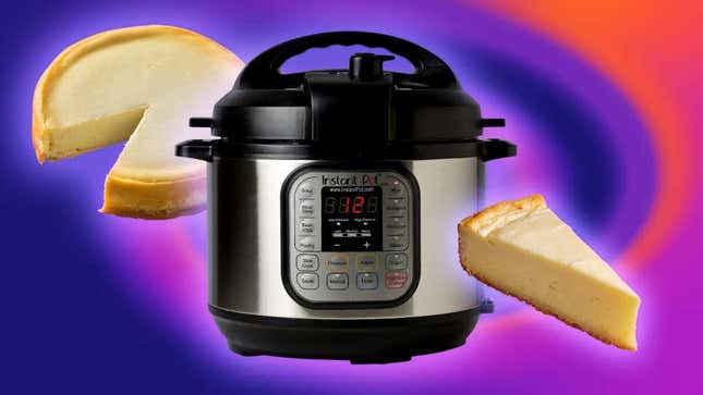 A graphic of an Instant Pot and cheesecake