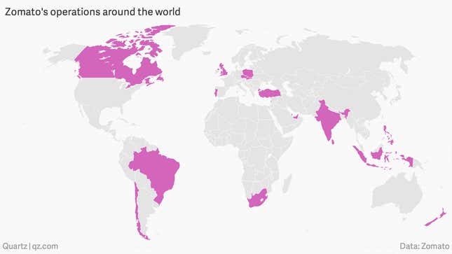 Image for article titled This map shows how Zomato is taking over the world