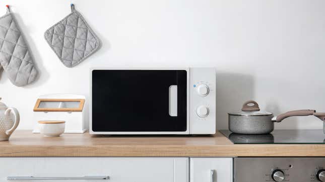 Modern microwave sitting on kitchen counter