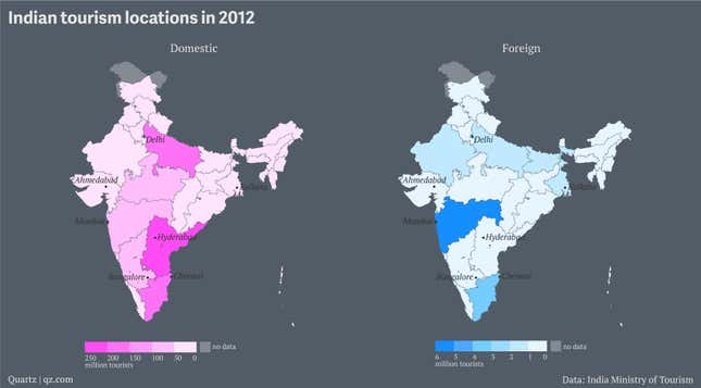 India domestic vs foreign tourism map